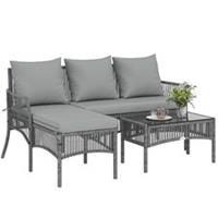 Outsunny 3 Piece Rattan Garden Furniture Set with Cushions, Dark Grey