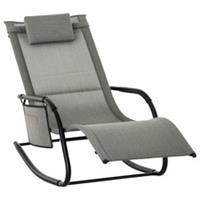 Outsunny Breathable Mesh Rocking Chair Outdoor Recliner w/ Headrest Dark Grey