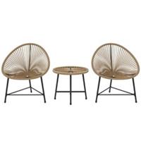 Outsunny Rattan Bistro Set, Cushioned Acapulco Chairs, Glass Table, Natural