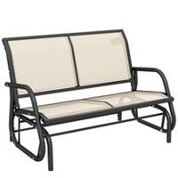 Outsunny 2-Person Patio Glider Bench Gliding Chair Loveseat w/ Armrest Beige