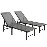 Outsunny Sun Loungers Set of 2, 5-Level Reclining Sunbeds, Grey