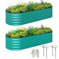 Outsunny Set of 2 Raised Beds for Garden with Metal Plant Stakes, Green