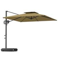 Outsunny Garden Cantilever Parasol w/ Weighted Base Tilt Crank Khaki