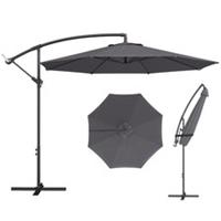 Outsunny 3(m) Garden Banana Parasol Cantilever Umbrella w/ Base, Grey