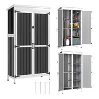Outsunny Outdoor Storage Cabinet with Removable Shelves, White and Black