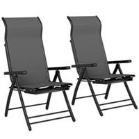 Outsunny Folding Reclining Garden Chairs Set of 2 with Footrest, Dark Grey