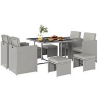 Outsunny 8 Seater Cube Rattan Garden Dining Set with Cushions, Light Grey