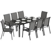 Outsunny 9 Pieces Patio Dining Set with Stackable Chairs, Dark Grey