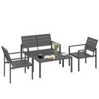 Outsunny 4 Piece Garden Furniture Set, HDPE Metal Outdoor Sofa, Dark Grey