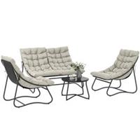 Outsunny 4 PC Garden Furniture Set with Loveseat, Chairs, Table, Light Grey