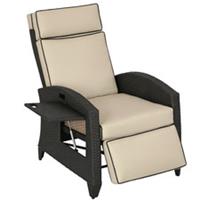 Outsunny Garden Recliner w/ Cushion, Reclining Rattan Chair, Khaki/Brown