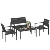 Outsunny 4 Piece Garden Furniture Set, HDPE Metal Outdoor Sofa, Black