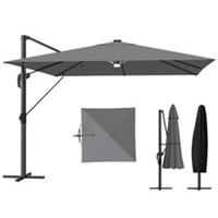 Outsunny 3 x 3 m Garden Cantilever Parasol w/ Light, Cover, Wind Protection