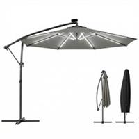 Outsunny 3 m Garden Cantilever Parasol with Solar Light, Rotation, Grey