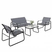 Outsunny Garden Sofa Set with Loveseat, 2 Armchairs, Tempered Glass Table