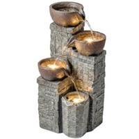 Outsunny 4-Tier Outdoor Fountain with LED Lights, Grey and Rustic Brown