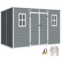 Outsunny 10 x 6 ft Plastic Garden Shed with Floor, Lockable Doors, Grey