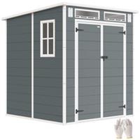 Outsunny 6 x 6 ft Plastic Garden Shed with Floor, Lockable Doors, Grey