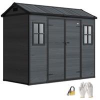 Outsunny 8 x 4 ft Resin Garden Shed with Floor, Lockable Doors, Dark Grey