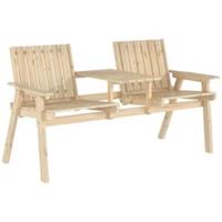 Outsunny Wooden Garden Loveseat with Parasol Hole, Natural Wood Finish