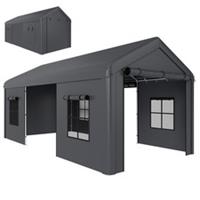 Outsunny 3 x 6 m Heavy Duty Carport, Portable Garage with 3 Doors, Dark Grey