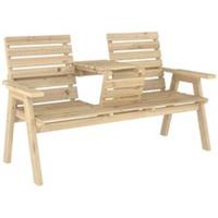 Outsunny Convertable 3-Seater Wood Bench Table Garden w/ Armrests Natural