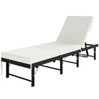 Outsunny Folding Rattan Sun Lounger with Adjustable Back, Cushion, Black