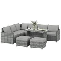Outsunny 6 Piece Rattan Garden Furniture Set with Cushions, Grey