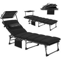 Outsunny Folding Sun Lounger, Sun bed with Canopy, Black