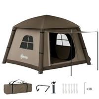 Outsunny Inflatable Camping Tent, Easy Setup 2 Man Tent, Khaki