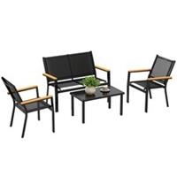 Outsunny Outdoor Sofa with Tempered Glass Top 4 Seater Black