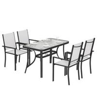 Outsunny Garden Dining Set with Umbrella Hole, Stackable Chairs, Light Grey