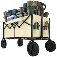 Outsunny 95L Foldable Festival Trolley on Wheels, Khaki