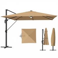 Outsunny 3 x 3 m Garden Cantilever Parasol w/ Light, Cover, Wind Protection