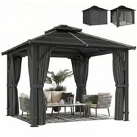 Outsunny 2.5x2.5 m Hardtop Gazebo with Polycarbonate Roof & Sides, Dark Grey