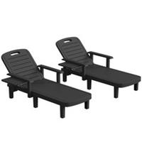Outsunny Set of 2 Resin Reclining Sun Loungers for Garden, Black