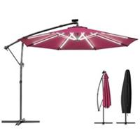 Outsunny 3 m Garden Cantilever Parasol with Solar Light, Rotation, Wine Red