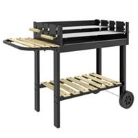 Outsunny Charcoal BBQ Grill Barbecue with Side Table, Storage Shelf, Wheels