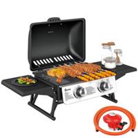 Outsunny Portable Tabletop Gas Barbecue Grill with Thermometer, Black