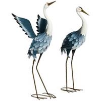 Outsunny Heron Garden Statues, Metal Garden Gift with Stakes, Blue & White
