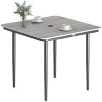 Outsunny Garden Dining Table, Outdoor Table with Umbrella Hole, Light Grey