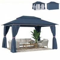 Outsunny 3 x 4 m Outdoor Garden Gazebo with UPF50+ Double Roof, Dark Blue