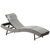Outsunny Rattan Sun Lounger with 5 Position Back, Texteline Seat, Light Grey