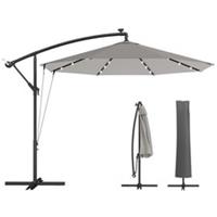 Outsunny 3 m Cantilever Parasol Solar LED Lights, Light Grey