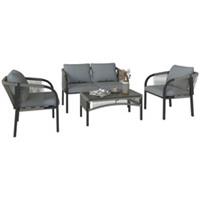 Outsunny 4 Piece Rattan Garden Furniture Set w/ Steel Frame, Cushions, Grey