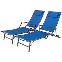 Outsunny 2 Folding Garden Sun Loungers Blue, Refurbished