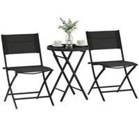 Outsunny 3 Pieces Outdoor Bistro Set, Glass Top Table and Chairs, Black