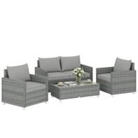 Outsunny 4 Seater Rattan Garden Furniture Set with Cushions, Grey