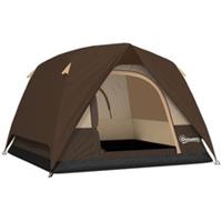 Outsunny 3-4 Person Camping Tent, Waterproof Tent, Brown