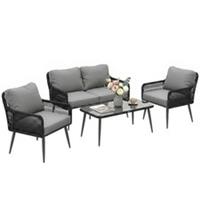 Rattan Garden Furniture Set, Tempered Glass with 3 Chairs